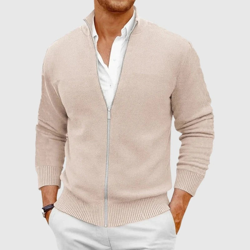 Zip-Up Cardigan with Slim Fit and High Neck