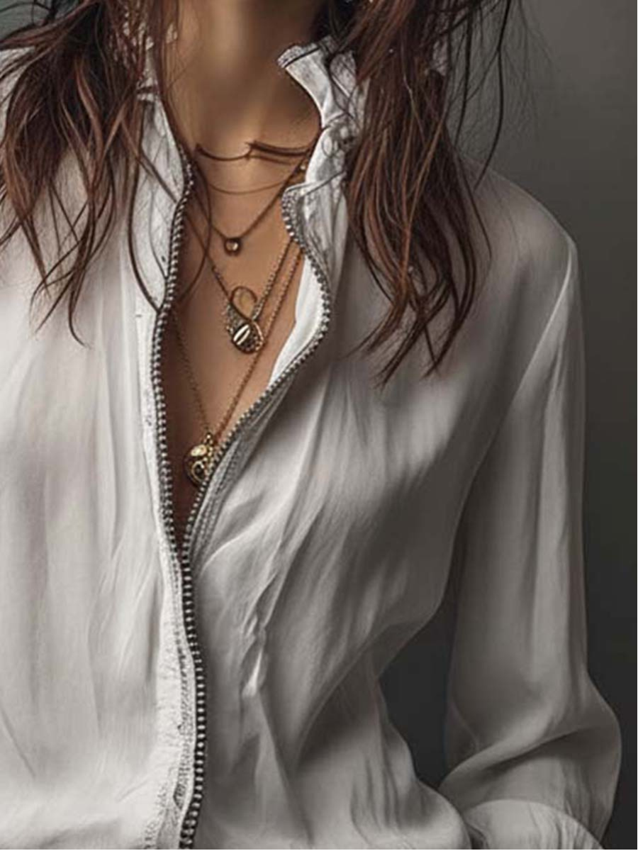 Women’s Zip Front Blouse | Flounce Sleeve