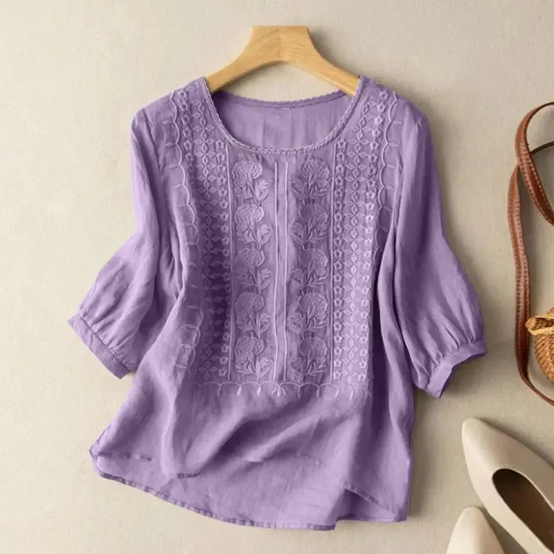 Floral Embroidered Blouse with Relaxed Drape
