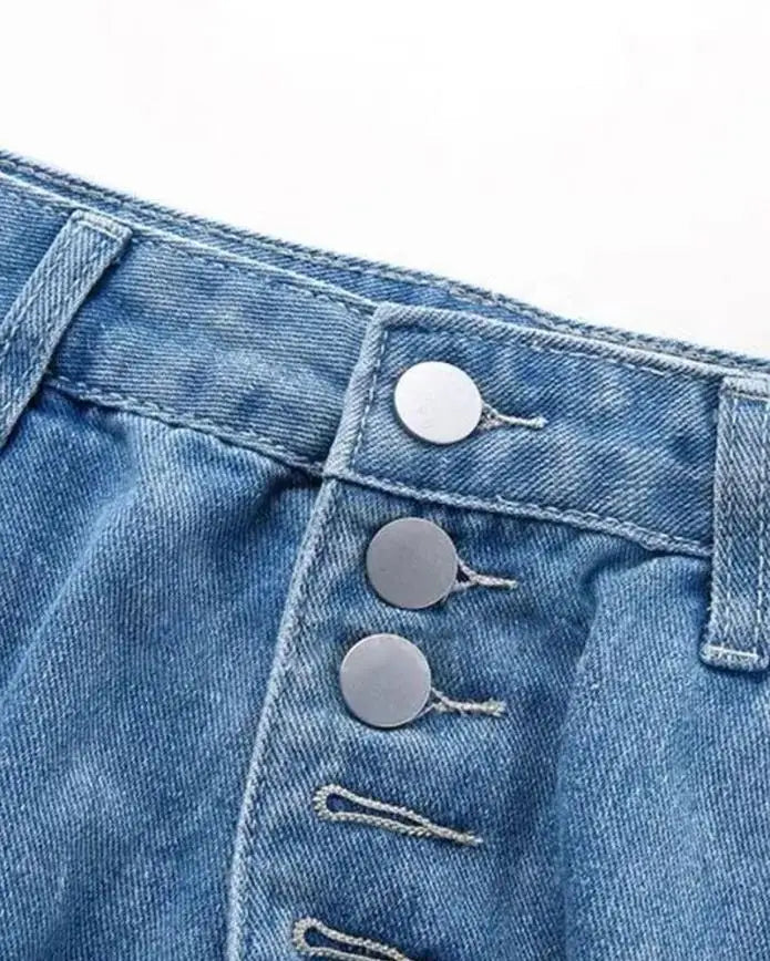 Damen Hose mit Öffnungen an Knien und Oberschenkeln und Knopfverschluss