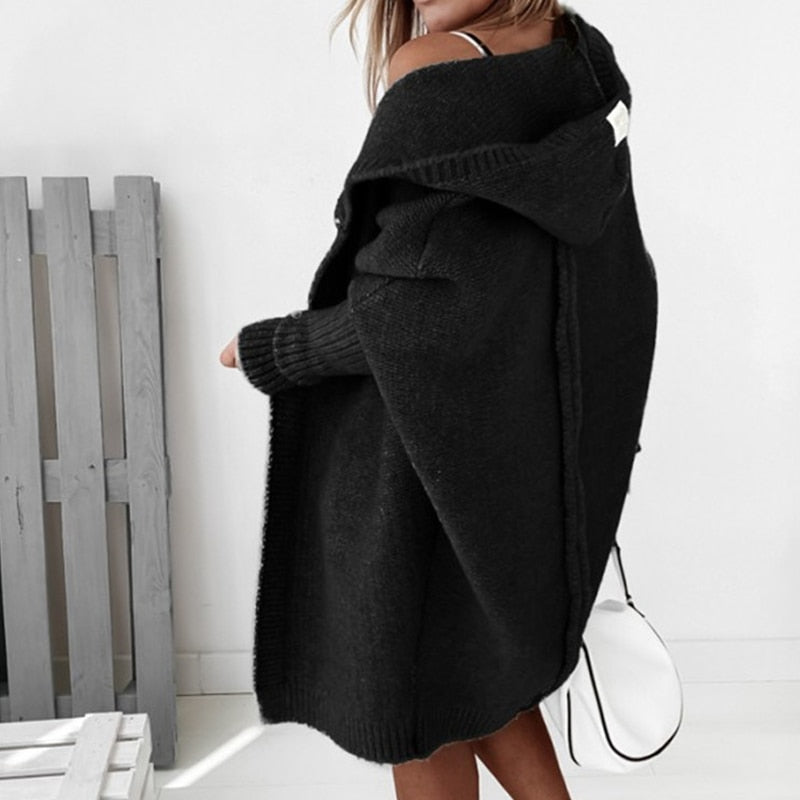 Thea | Damen lange Strickjacke mit Kapuze