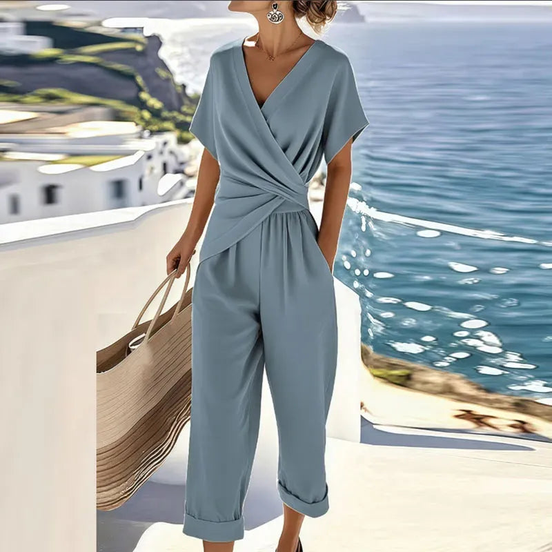 Women's Wrap V-Neck Two-Piece Set