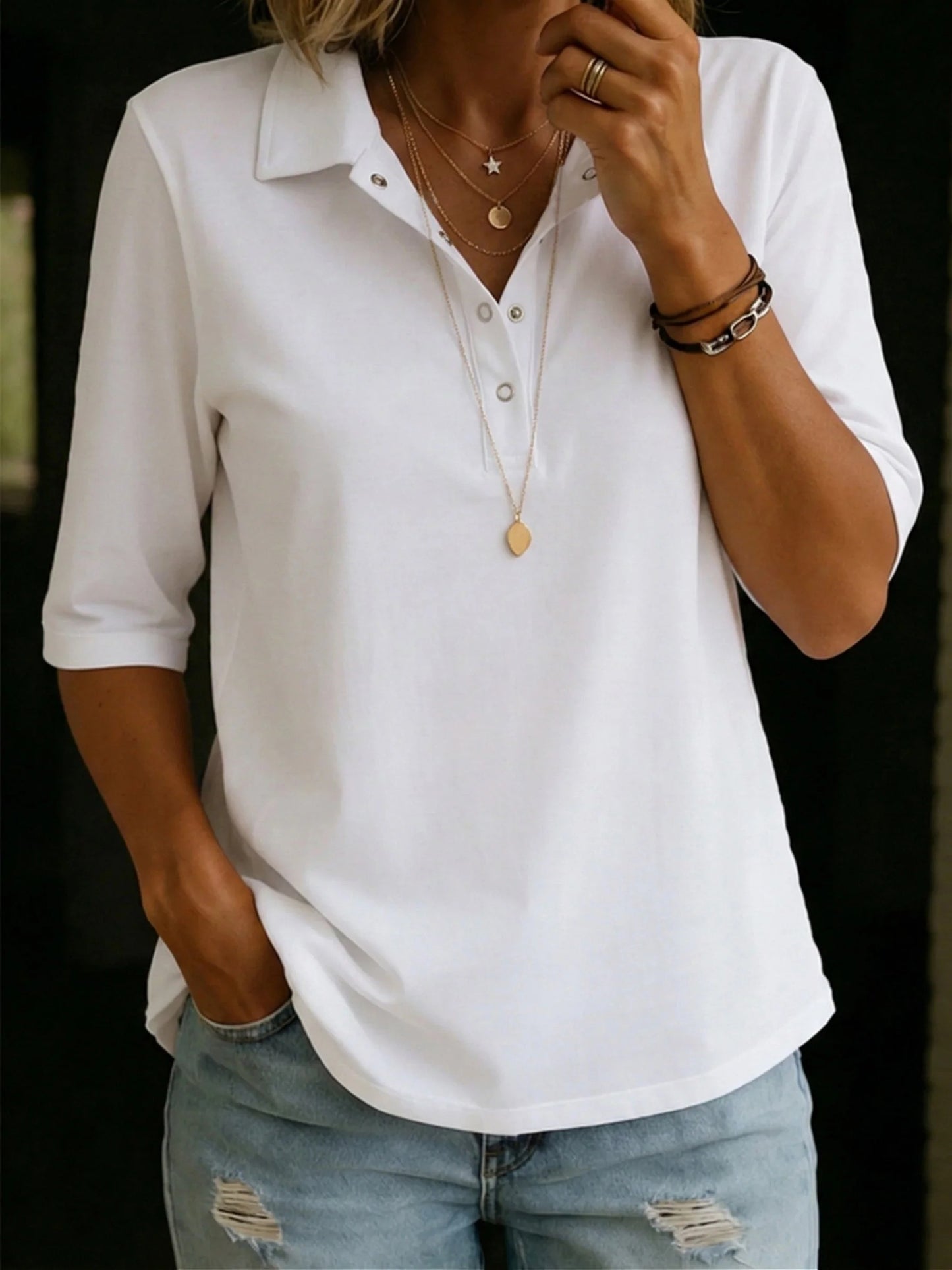Knit V-Neck Polo Shirt