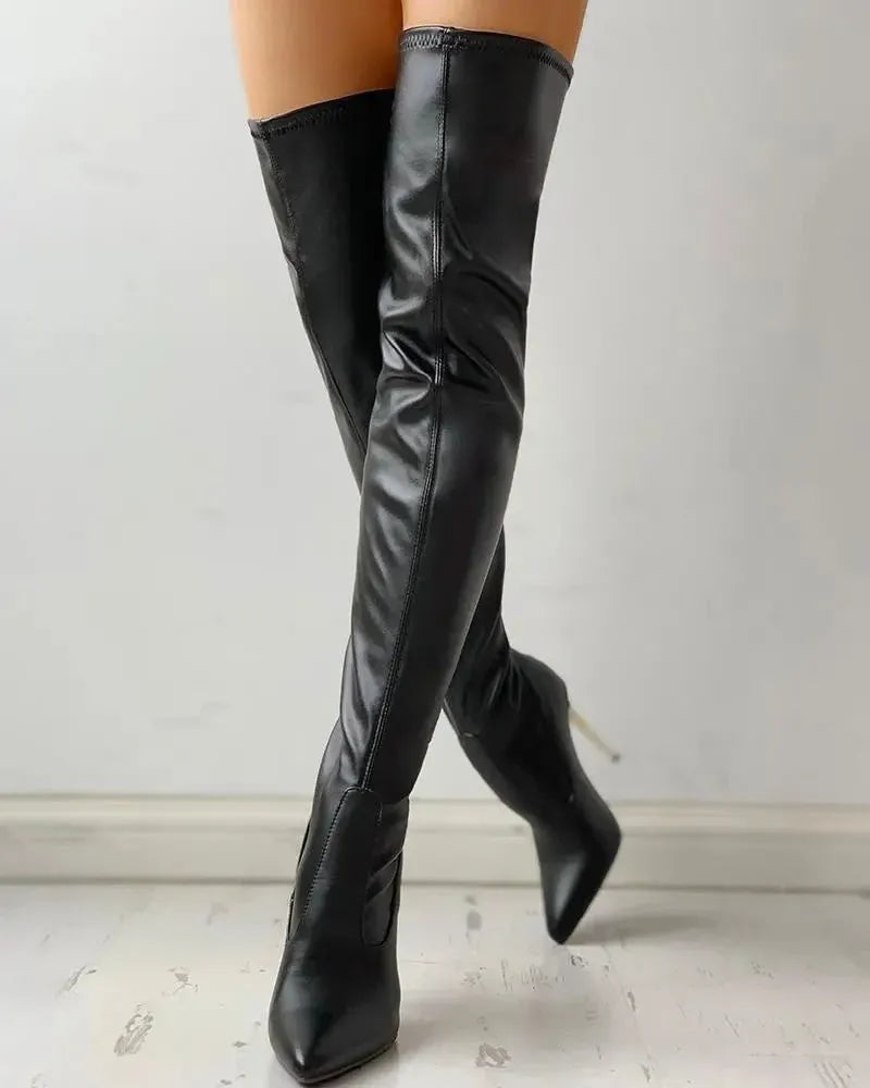 Over-the-Knee Boots with Gold Block Heel