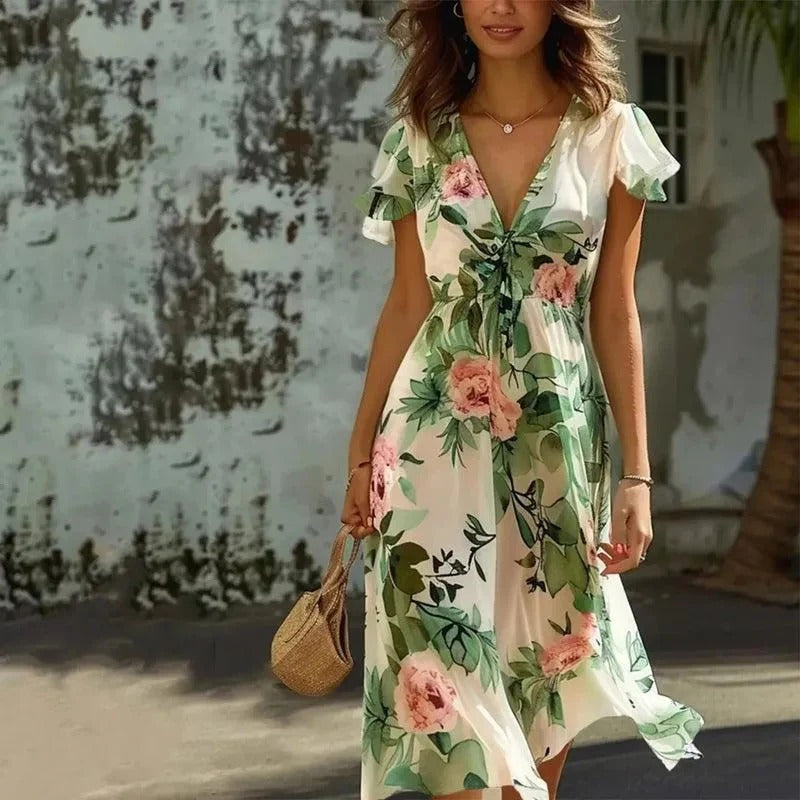 Women's Green Floral Midi Dress