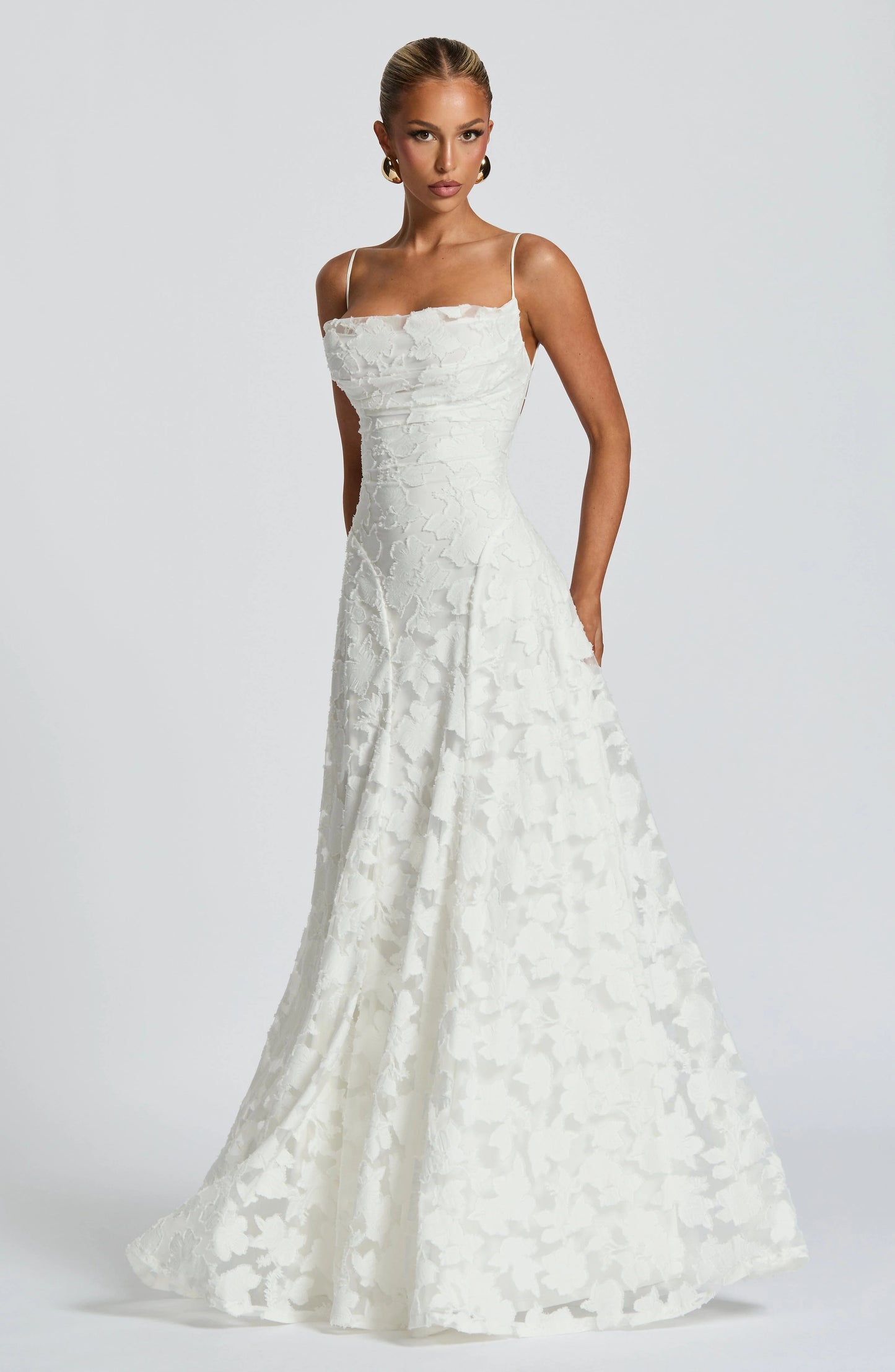 Floral Waterfall Neck Maxi Dress with Lace-Up Back