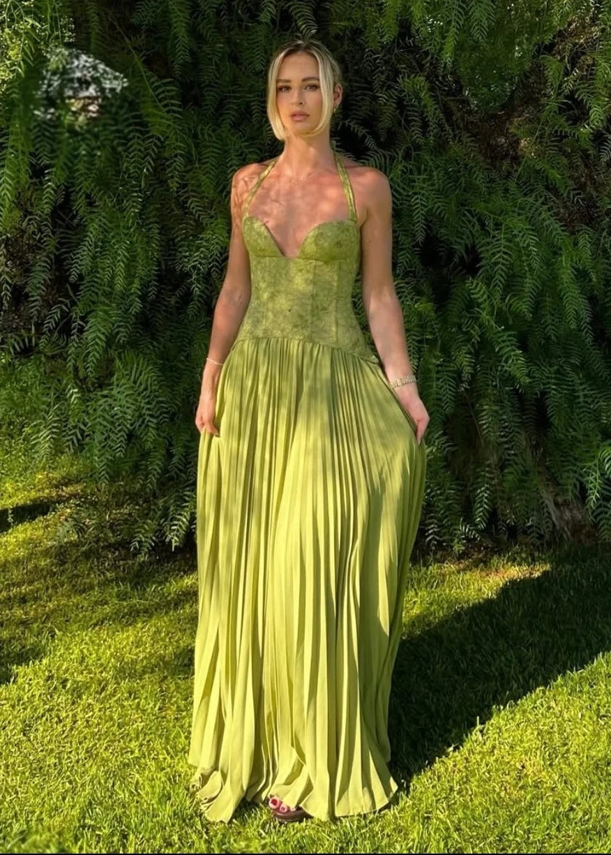 Sweetheart Neck Pleated Maxi Dress