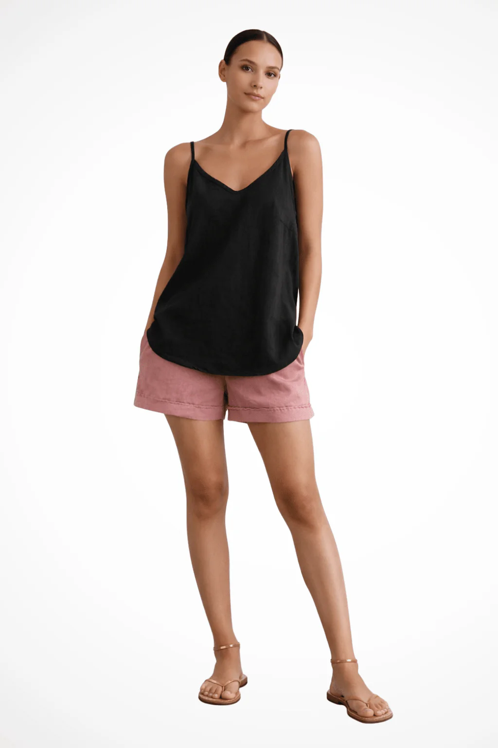 Linen Spaghetti Strap Top | Loose Fit