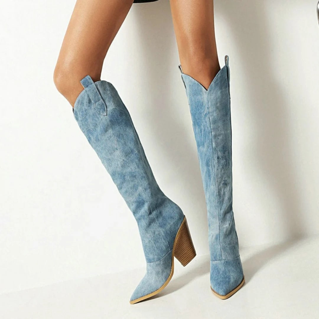 Donna Denim Cowboy Boots