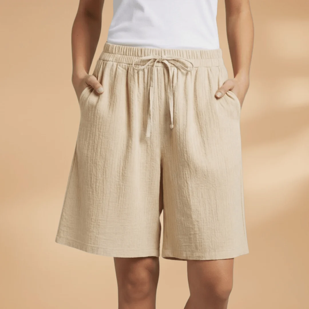 Relaxed Fit Cotton Shorts with Drawstring Waist