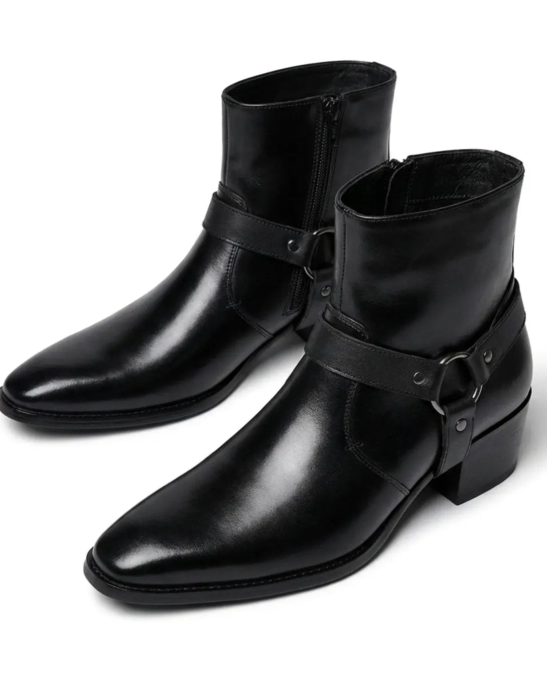 Theo | Men's Leather Harness-Strap Pointed-Toe Ankle Boots