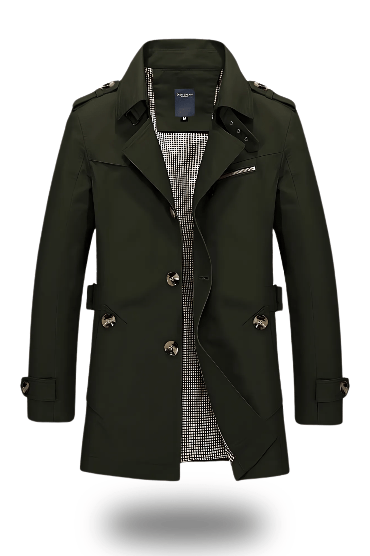 Men's Trench Coat with Turned-Down Collar