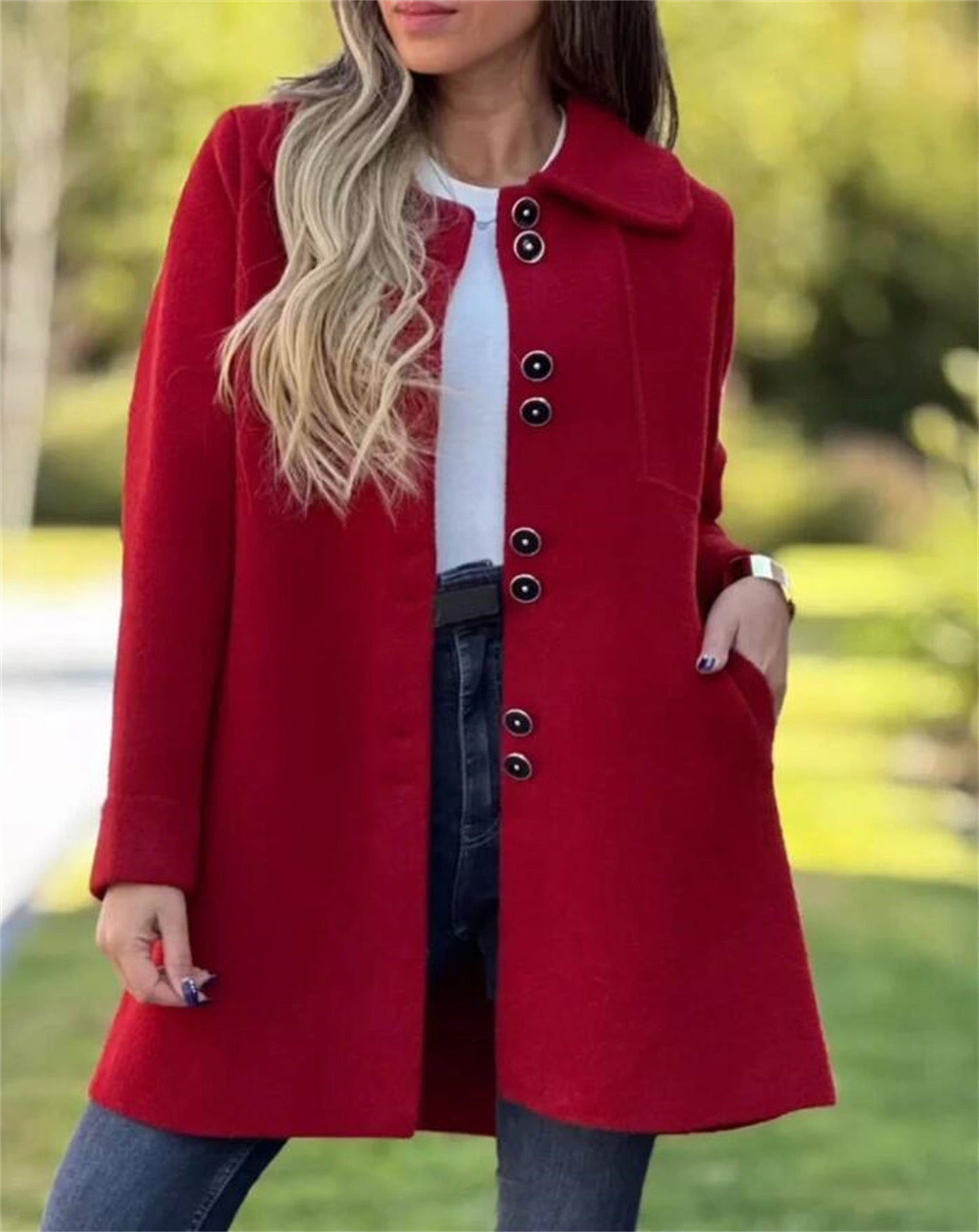 Women's Tailored Coat - Structured Silhouette, Thigh-Length