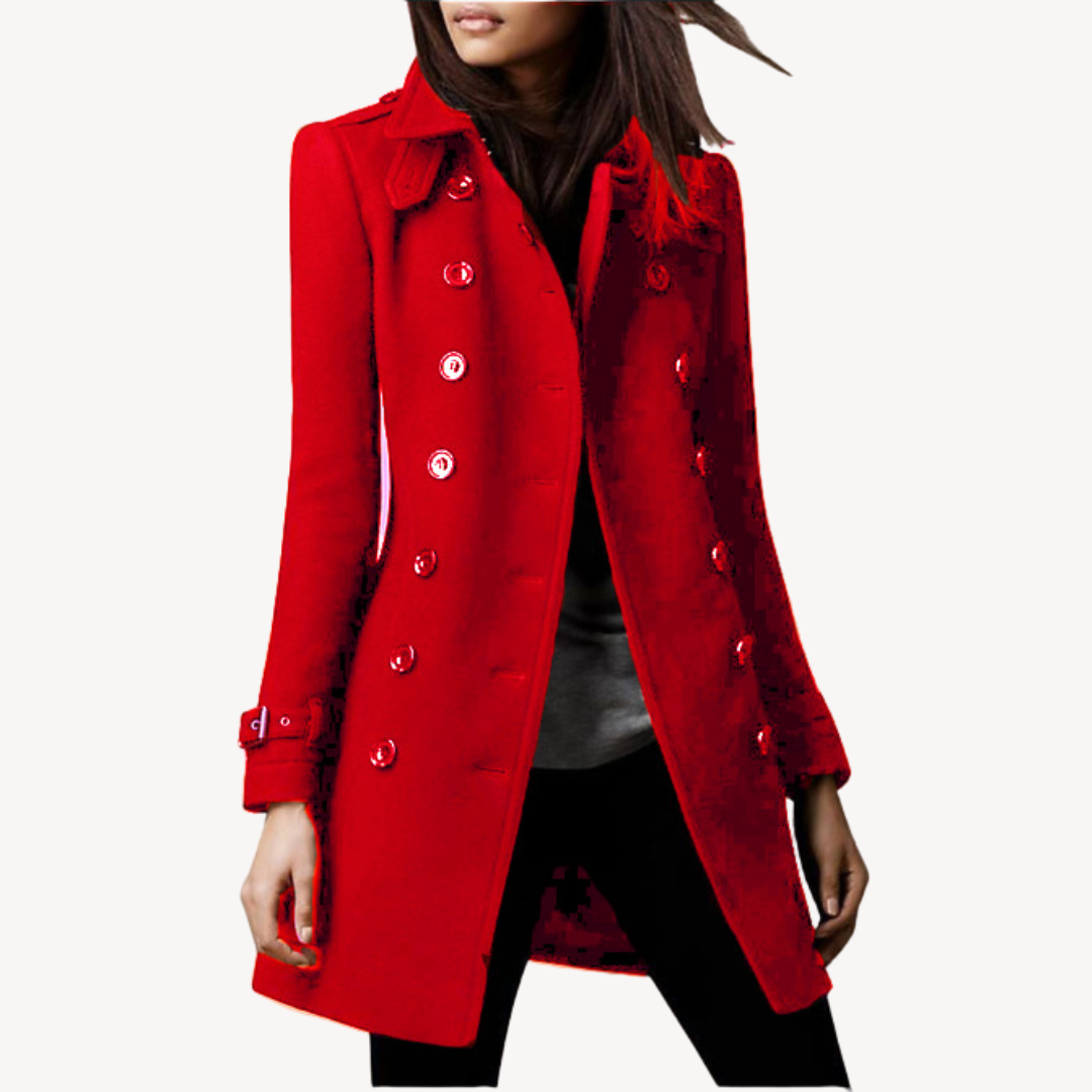 Women's Peacoat - Double-Breasted Mid-Length Elegance