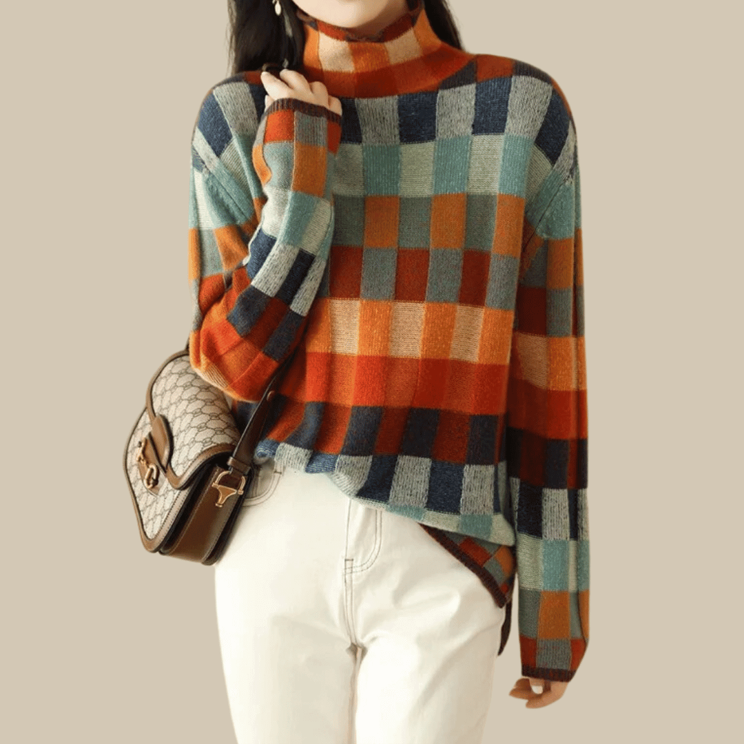 Women's Patchwork Turtleneck Sweater