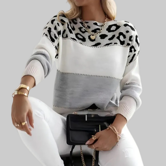 Women’s Knitted Leopard Print Sweater | Long Sleeve
