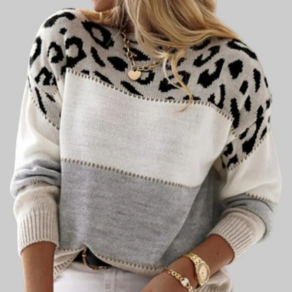 Women’s Knitted Leopard Print Sweater | Long Sleeve