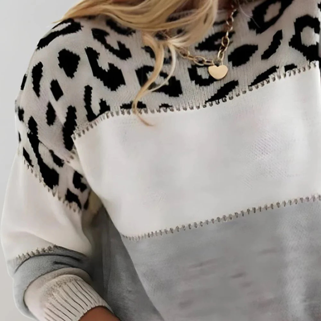 Women’s Knitted Leopard Print Sweater | Long Sleeve