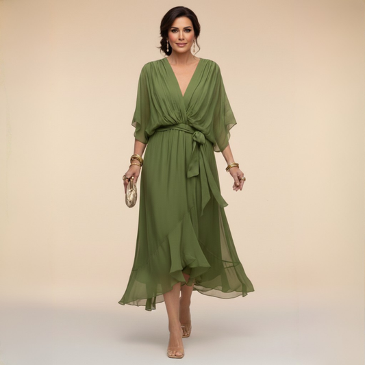 Women’s Flowing V-Neck Silhouette Dress | Midi