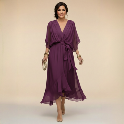 Women’s Flowing V-Neck Silhouette Dress | Midi