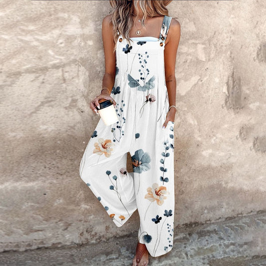 Daisy | Women's Floral Print Overalls Wide Leg Sleeveless Jumpsuit