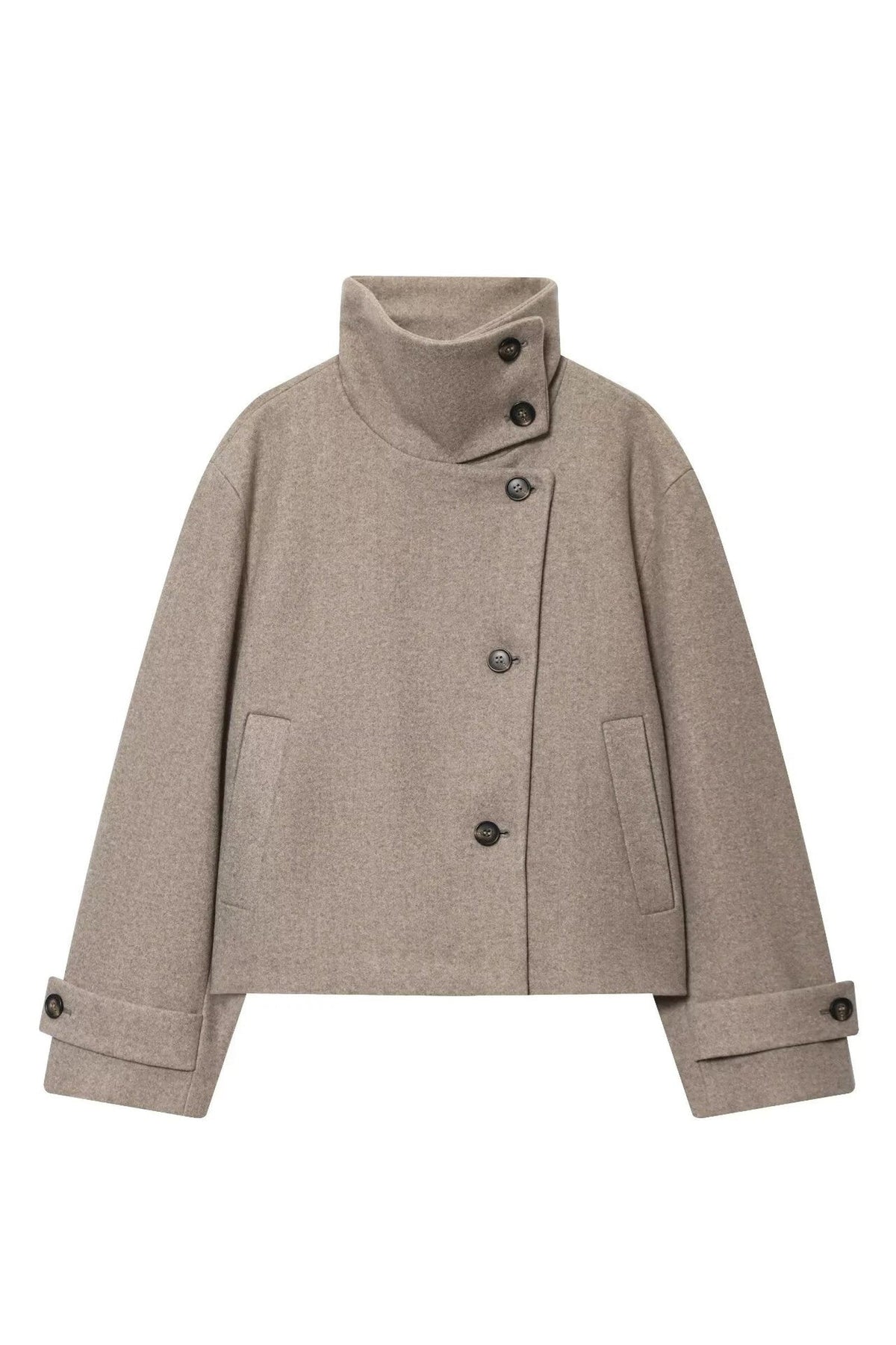 Jacket Women - Wool Blend Cropped Jacket with Buckle Collar