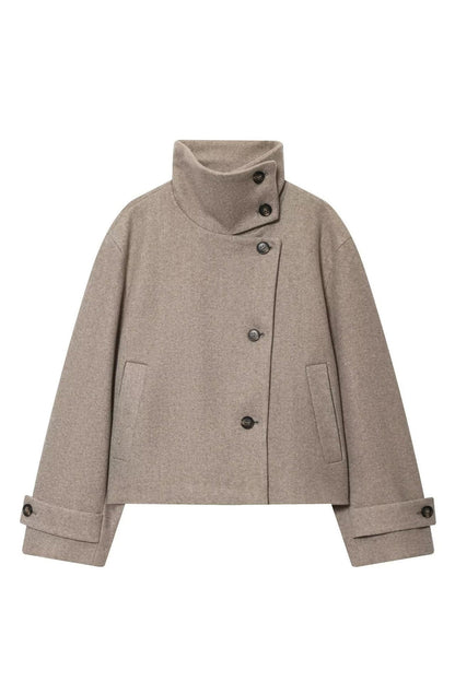 Jacket Women - Wool Blend Cropped Jacket with Buckle Collar