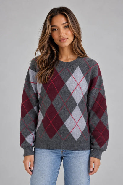 Jumper Women - Argyle Knit Jumper with Crew Neck