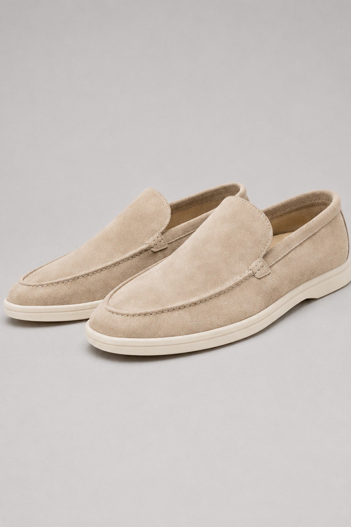 Loafers Men - Slip-On Loafers with Brushed Finish and White Sole