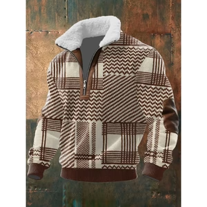 High-Neck Fleece Sweater with Lined Collar