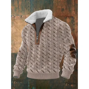 High-Neck Fleece Sweater with Lined Collar