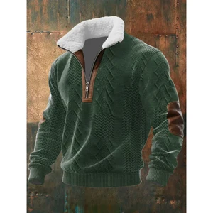 High-Neck Fleece Sweater with Lined Collar