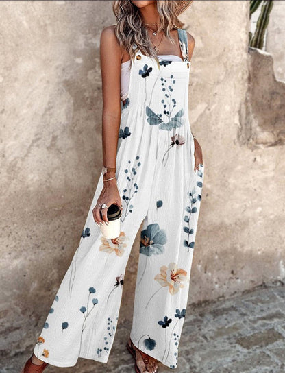 Daisy | Women's Floral Print Overalls Wide Leg Sleeveless Jumpsuit