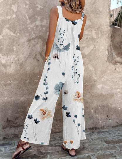 Daisy | Women's Floral Print Overalls Wide Leg Sleeveless Jumpsuit