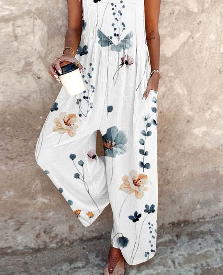 Daisy | Women's Floral Print Overalls Wide Leg Sleeveless Jumpsuit