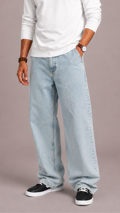 Herren Jeans Weites Bein – Loose Fit Jeans mit geradem Bein, Fünf-Taschen, Schwarz oder Blau, S–3XL – Hommes