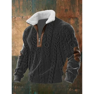 High-Neck Fleece Sweater with Lined Collar