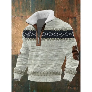 High-Neck Fleece Sweater with Lined Collar