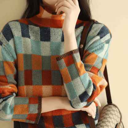 Women's Patchwork Turtleneck Sweater