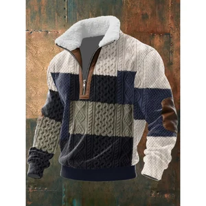 High-Neck Fleece Sweater with Lined Collar