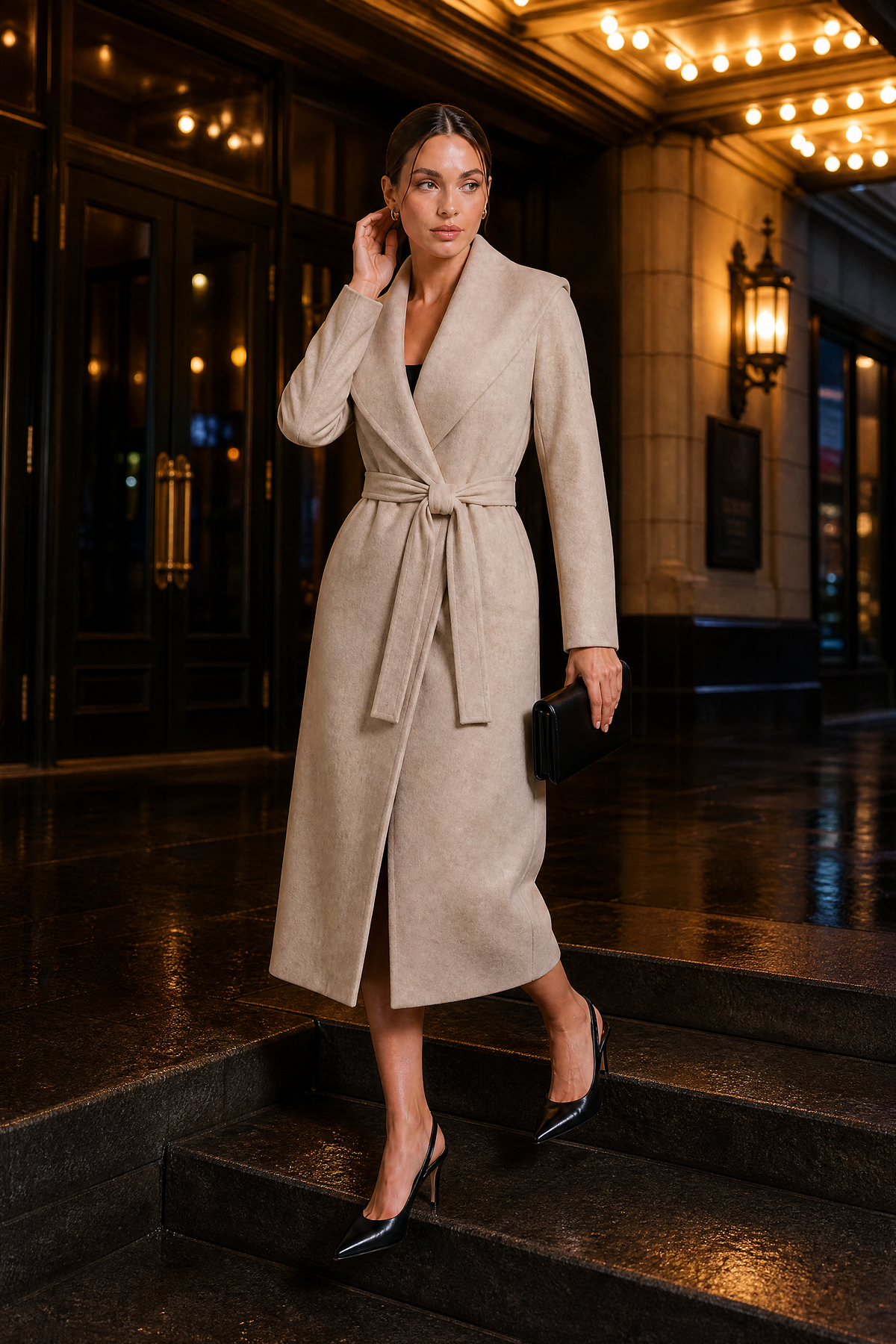 Belted Shawl-Collar Coat