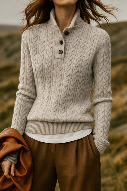 Women’s Cable Knit Sweater | Button-Up