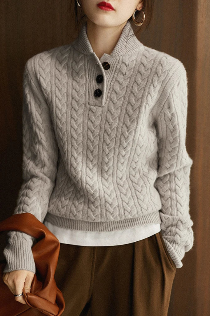 Women’s Cable Knit Sweater | Button-Up
