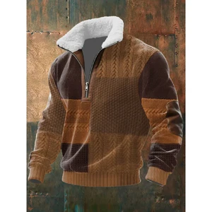 High-Neck Fleece Sweater with Lined Collar