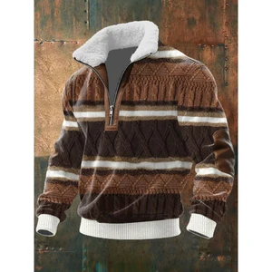 High-Neck Fleece Sweater with Lined Collar