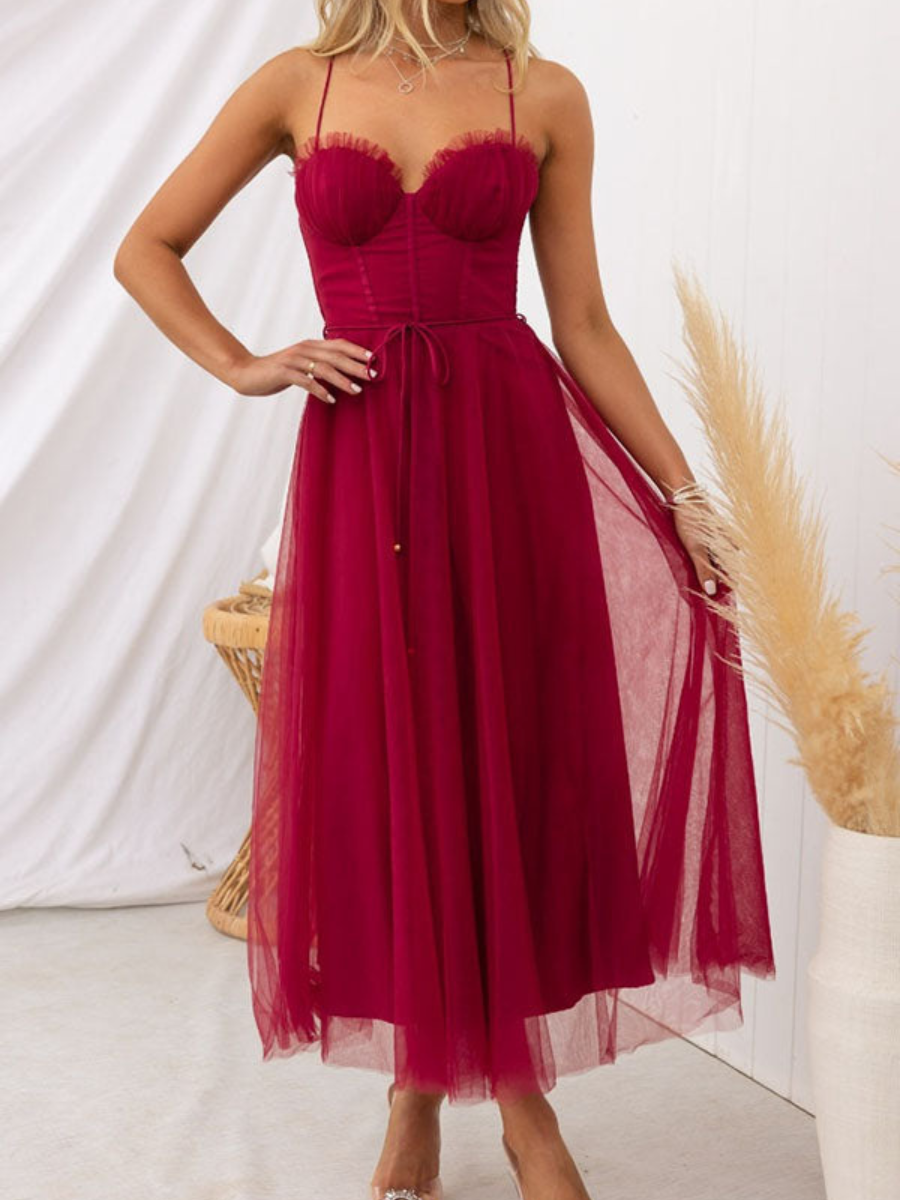 Women’s Corset Summer Midi Dress | Tulle Skirt & Spaghetti Strap