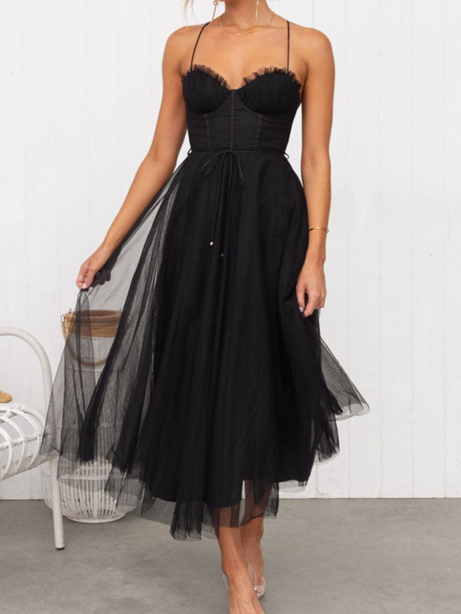 Women’s Corset Summer Midi Dress | Tulle Skirt & Spaghetti Strap