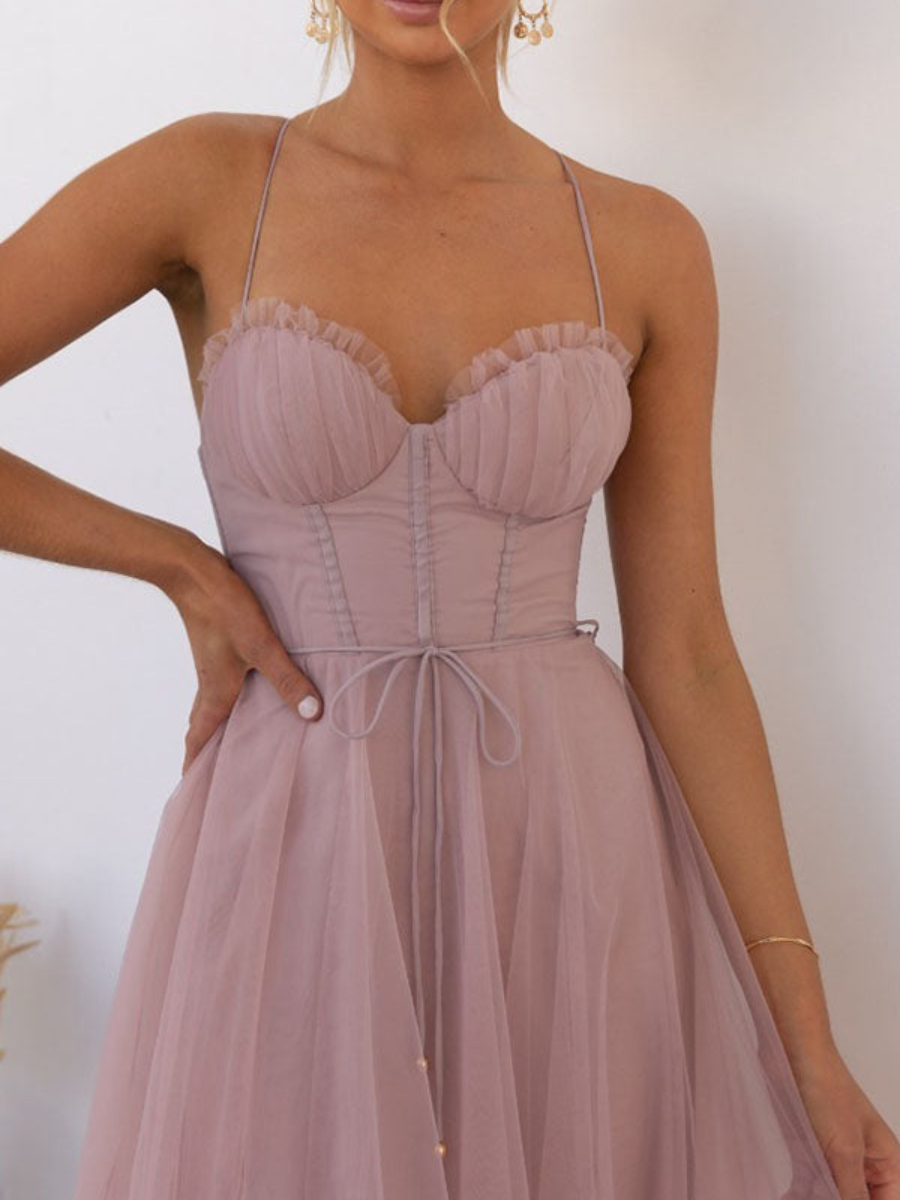 Women’s Corset Summer Midi Dress | Tulle Skirt & Spaghetti Strap