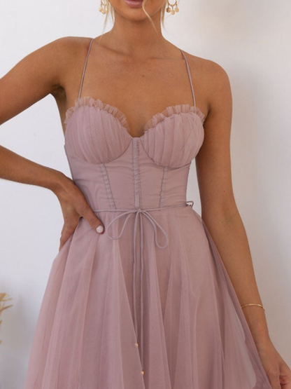 Women’s Corset Summer Midi Dress | Tulle Skirt & Spaghetti Strap