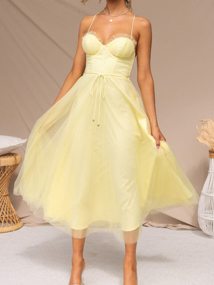 Women’s Corset Summer Midi Dress | Tulle Skirt & Spaghetti Strap